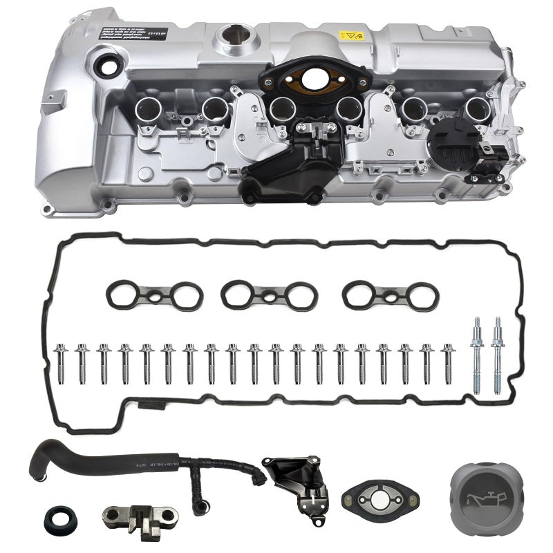 Aluminum Valve Cover Compatible with BMW E83 F25 E70 E85 E86 E89 E82 E92 E90 E60 E93 X3 X5 Z4 125i 128i 128i 323i 328i 328xi 525i 528i 530i 25L 30L 20062013 Replace 11127552281